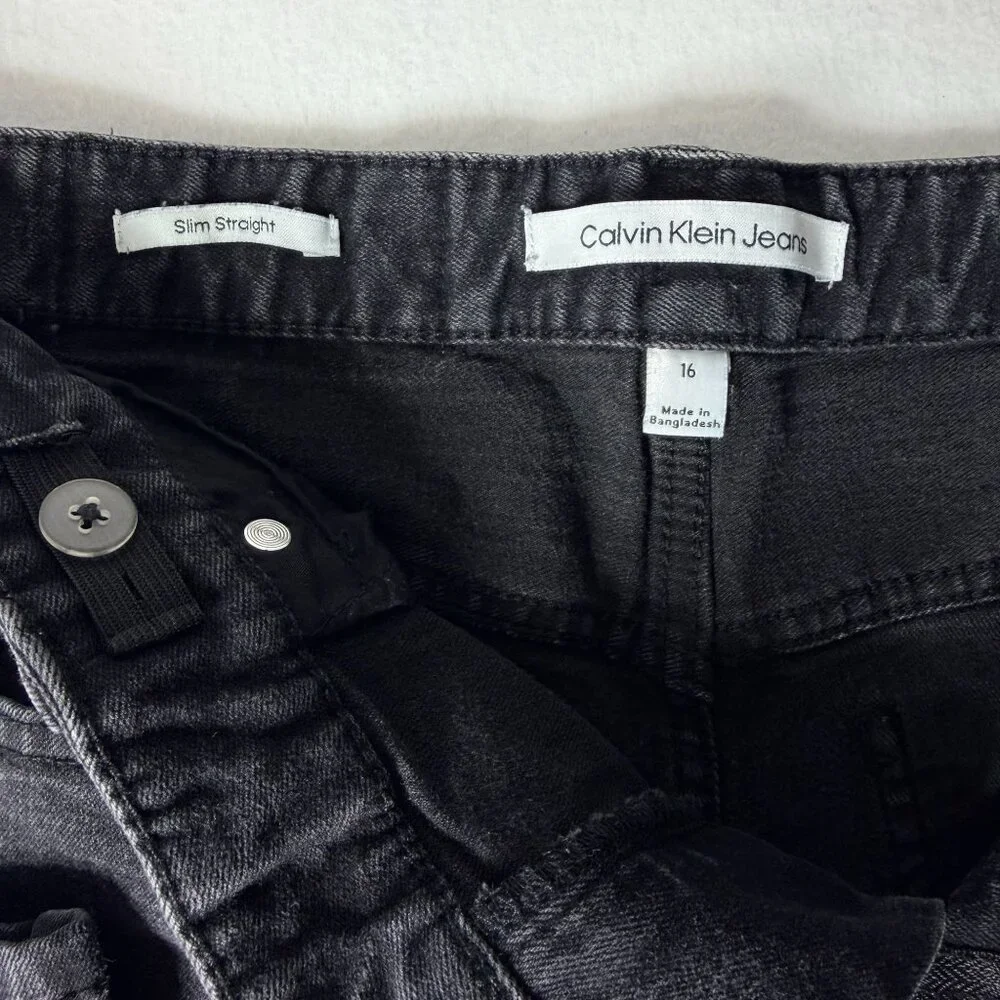 Calvin Klein Jeans Slim Straight Womens Size 16 Dark Wash Stretch Denim - Picture 4 of 14